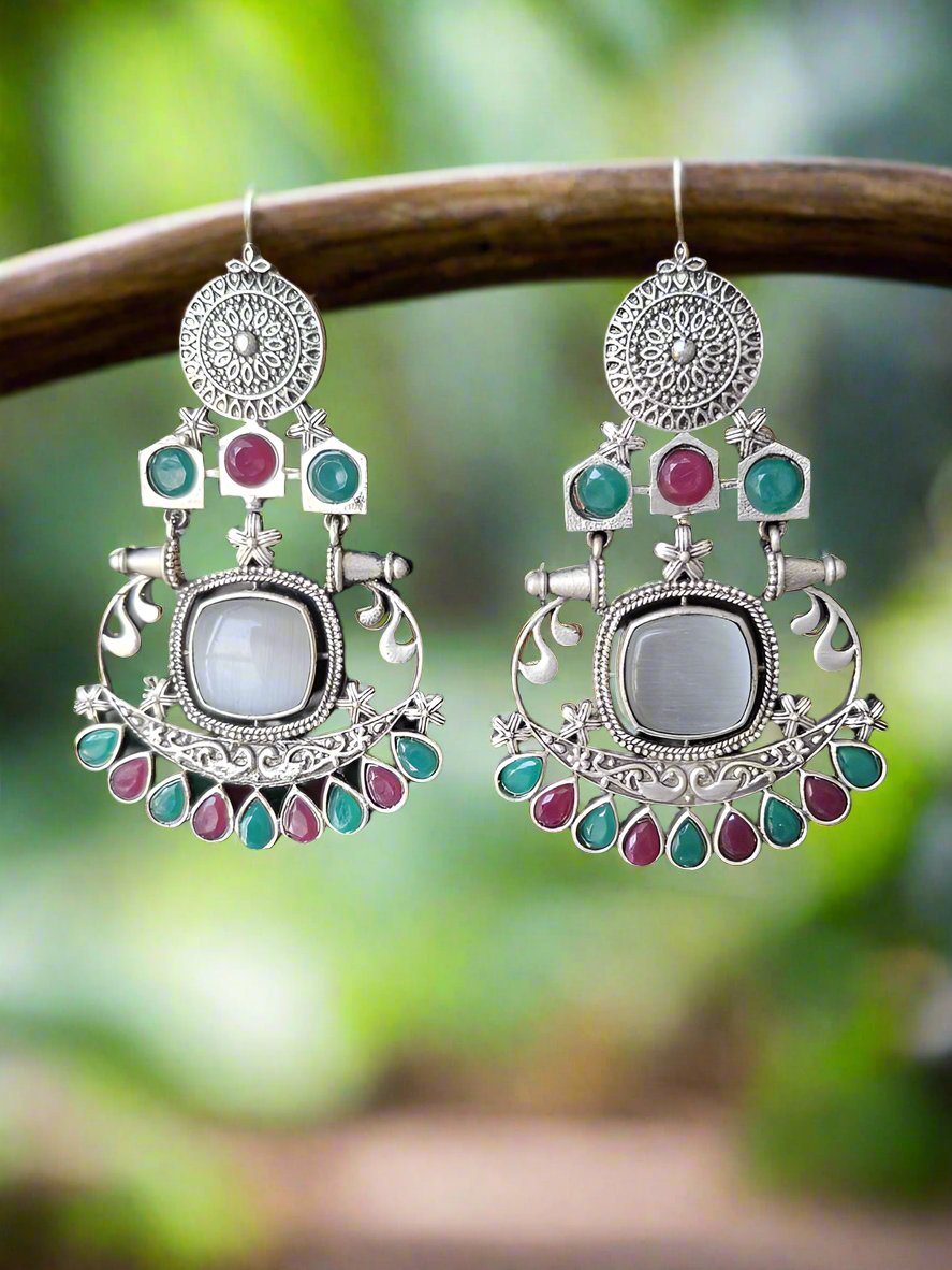 MULTI COLOR HRITVI SILVER DANGLERS