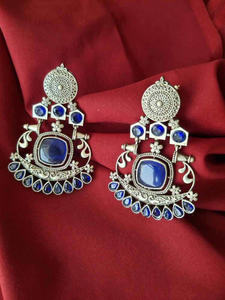 NAVY BLUE HRITVI SILVER DANGLERS