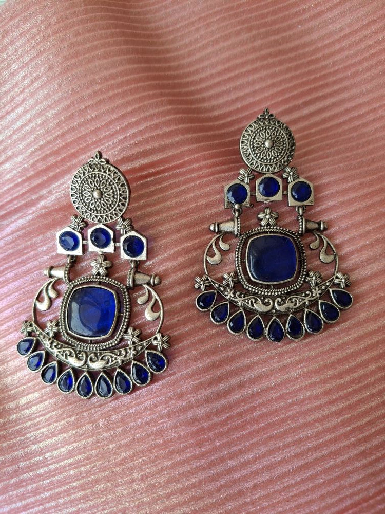 NAVY BLUE HRITVI SILVER DANGLERS