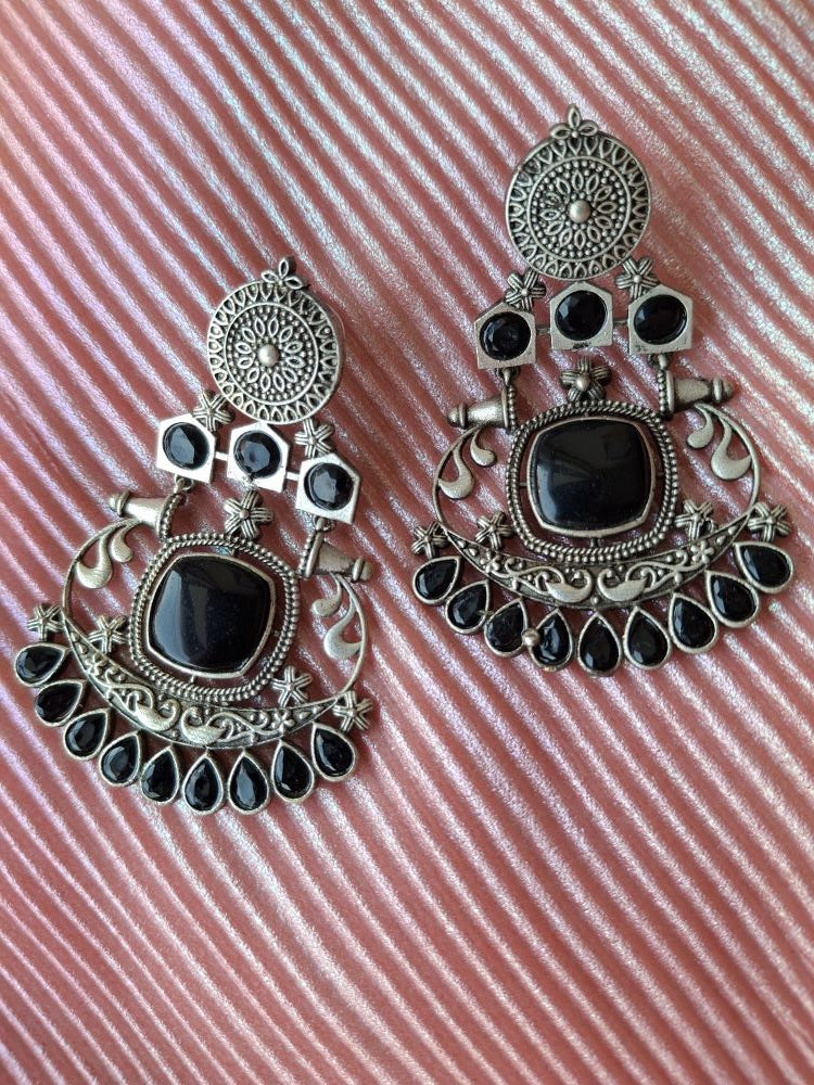 BLACK HRITVI SILVER POLISHED DANGLERS