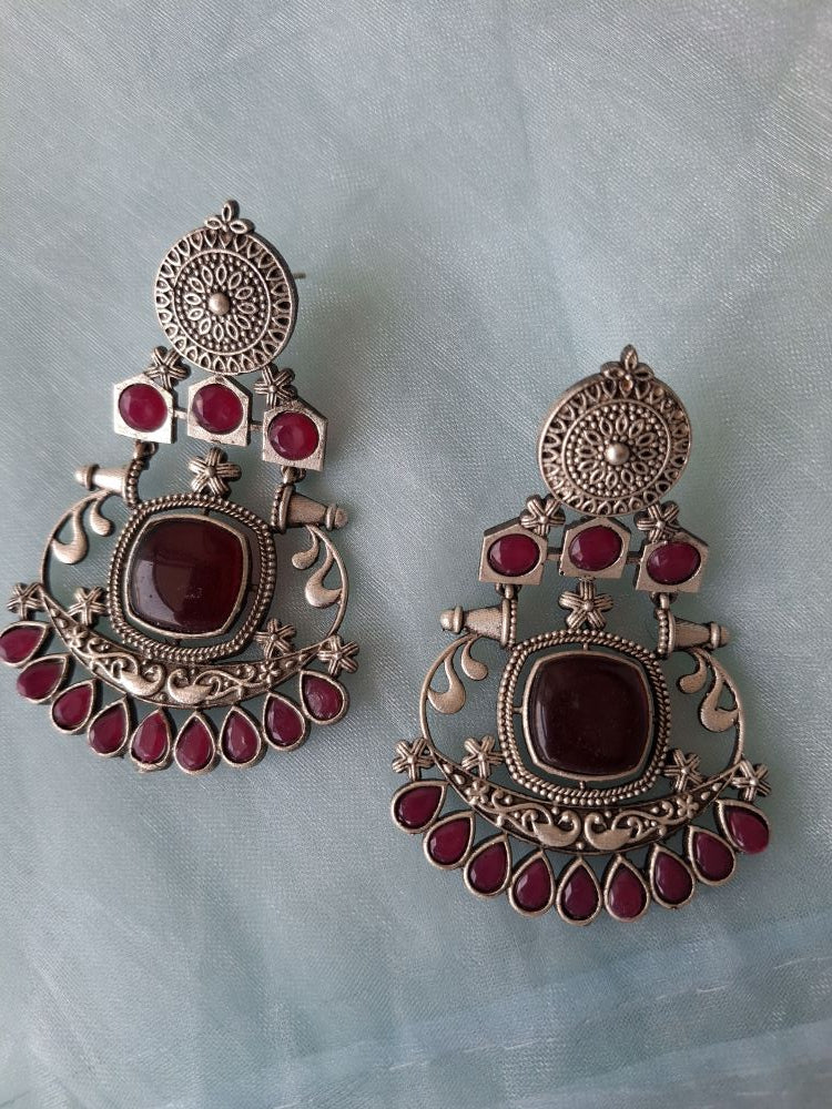 RED HRITVI SILVER DANGLERS