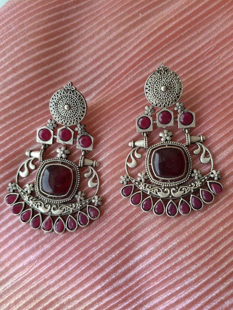 RED HRITVI SILVER DANGLERS
