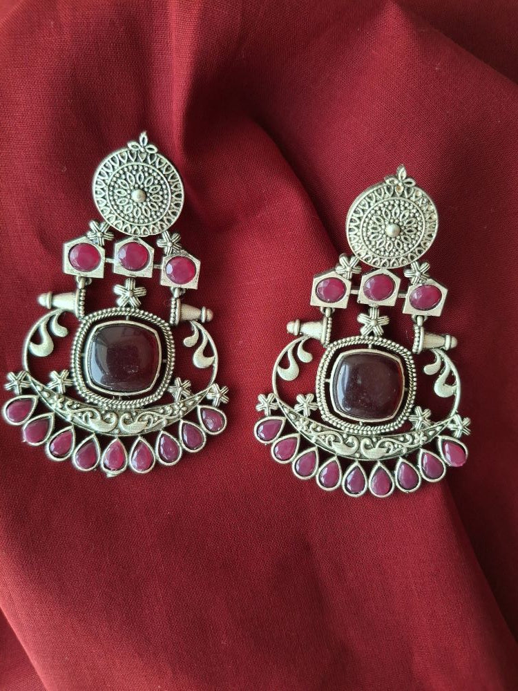 RED HRITVI SILVER DANGLERS