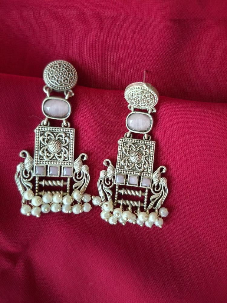 PINK ARIKA SILVER POLISHED DANGLER
