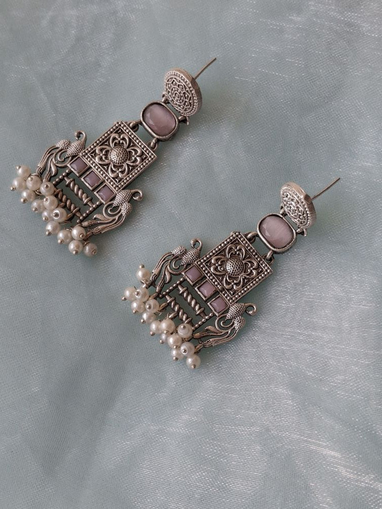 PINK ARIKA SILVER POLISHED DANGLER