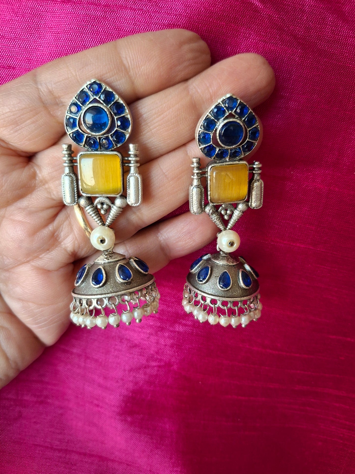MUSTARD YELLOW JIYA SILVER JHUMKI