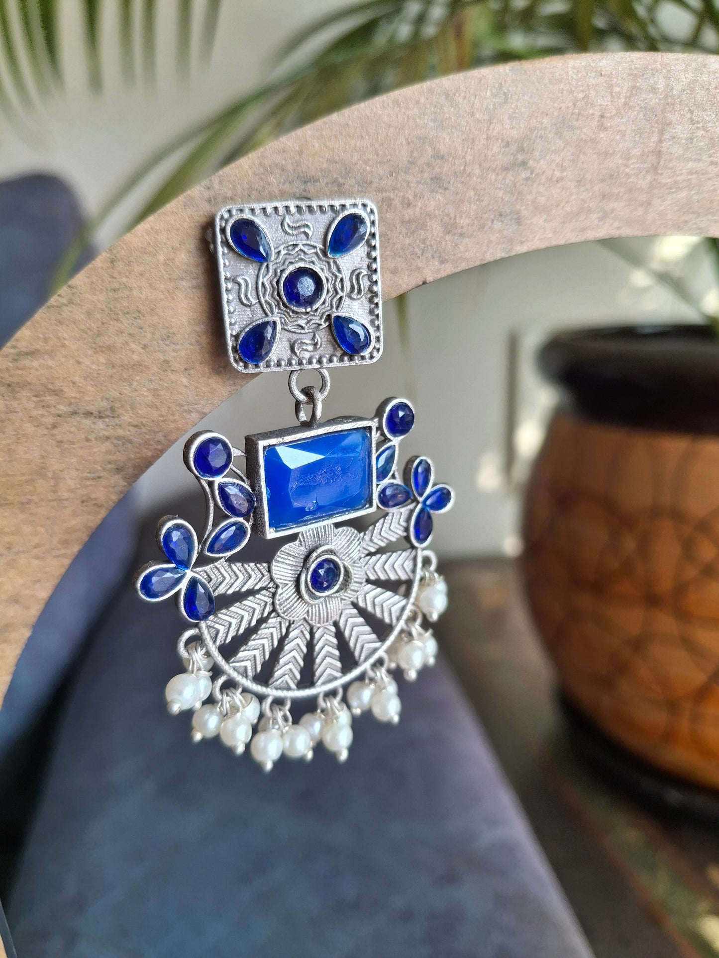 NAVYBLUE JISHA SILVER POLISHED DANGLERS