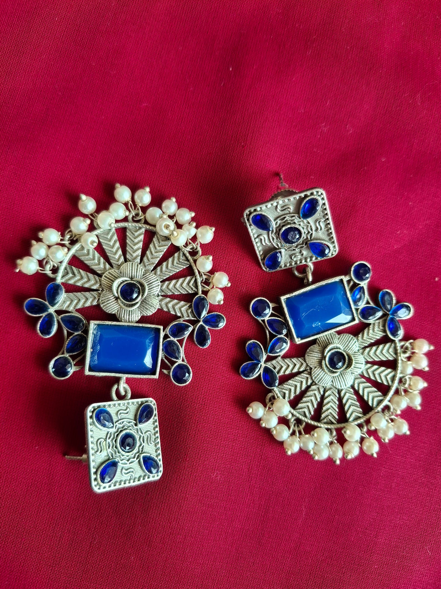 NAVYBLUE JISHA SILVER POLISHED DANGLERS