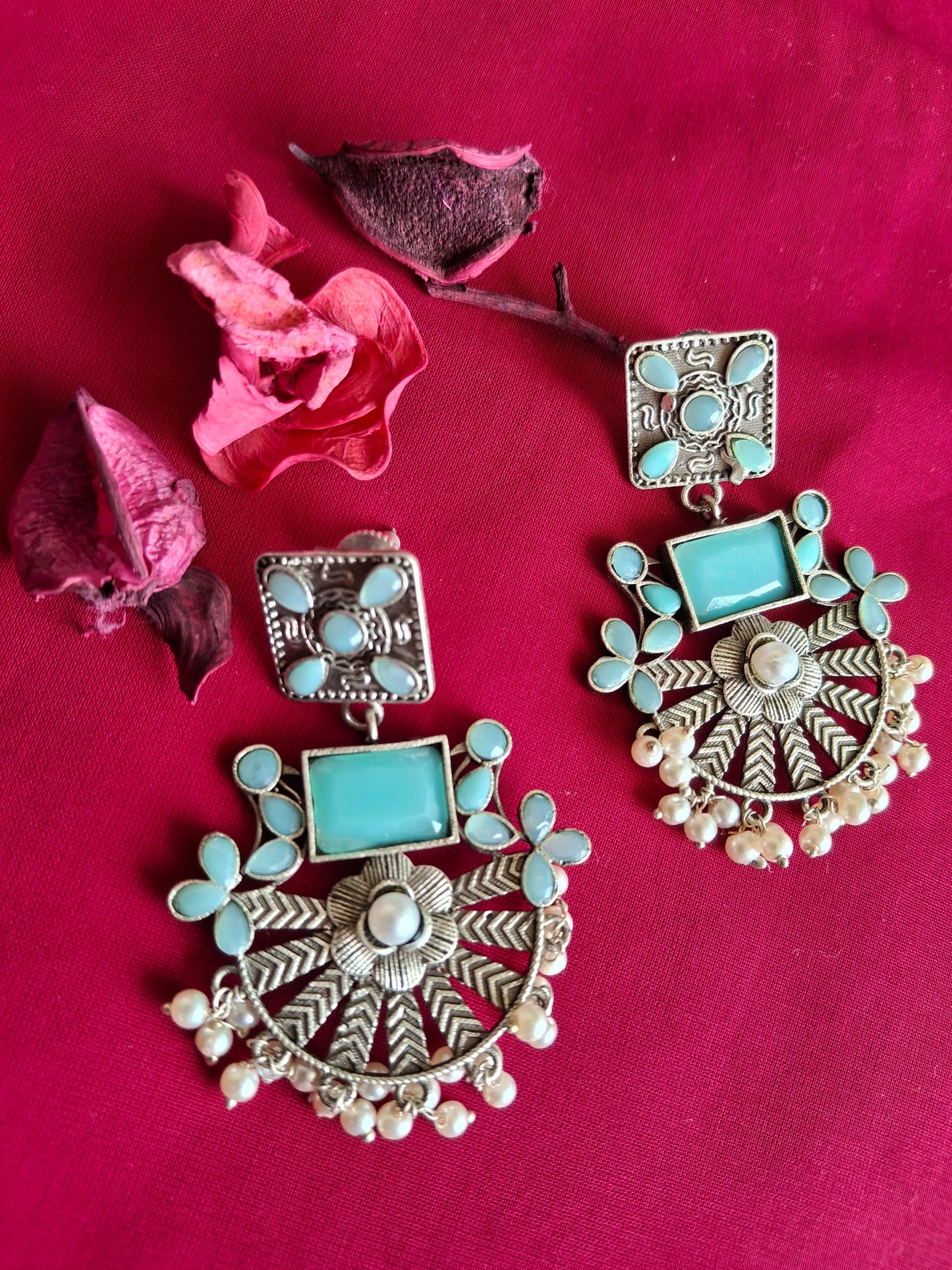 TURQUOISE JISHA SILVER POLISHED DANGLERS