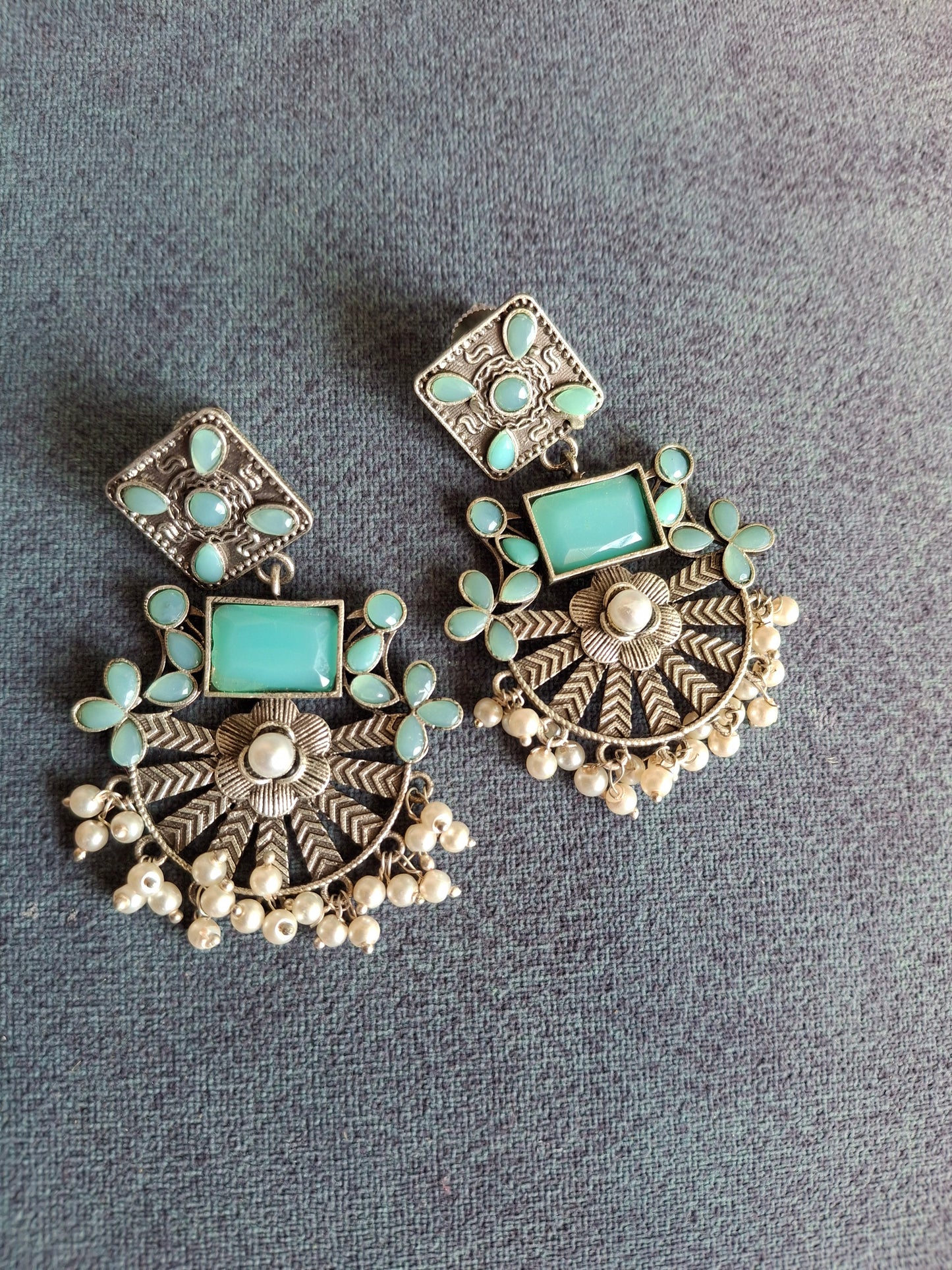 TURQUOISE JISHA SILVER POLISHED DANGLERS