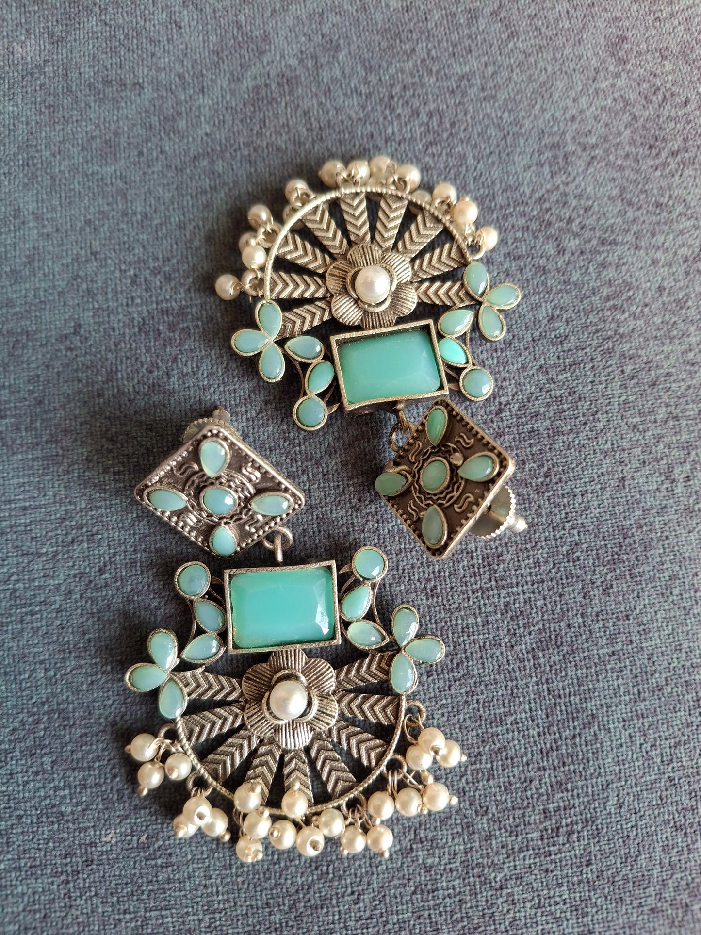 TURQUOISE JISHA SILVER POLISHED DANGLERS