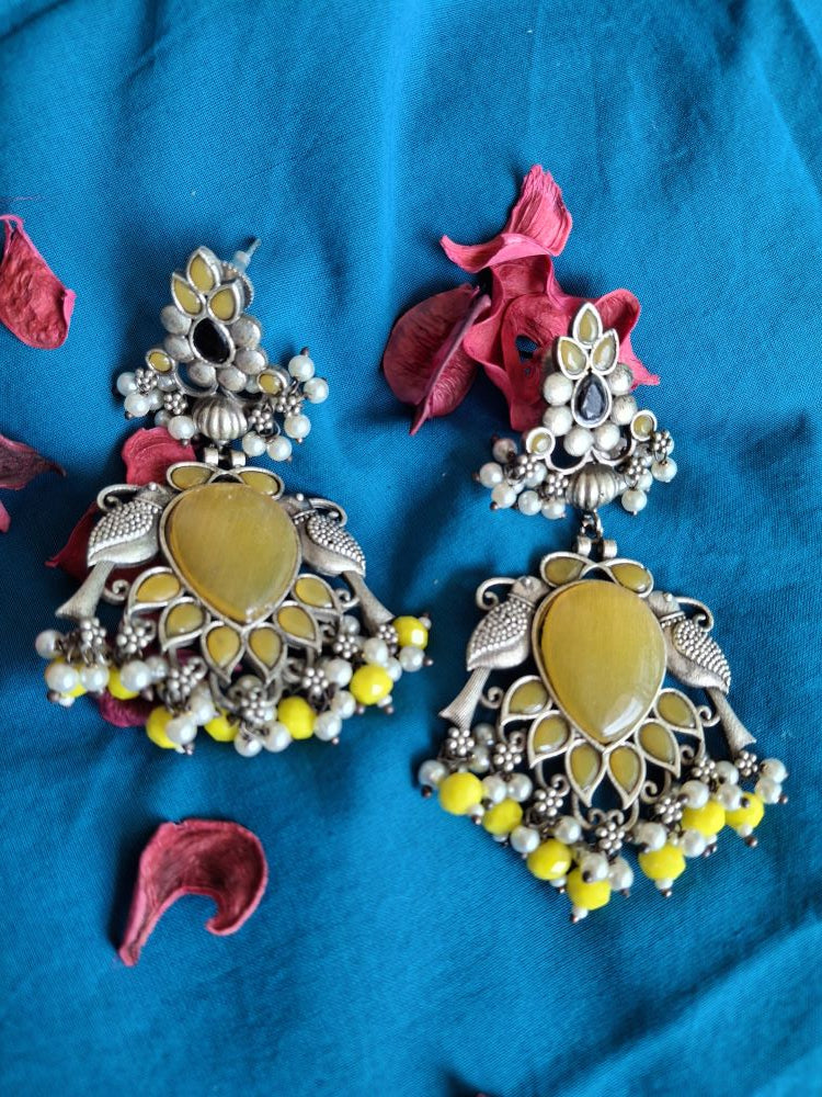 LEMON YELLOW KYARA SILVER DANGLERS