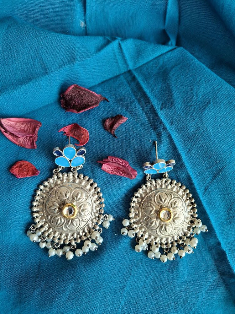 BLUE & NAVY KRISHA SILVER POLISHED CHANDBALIS
