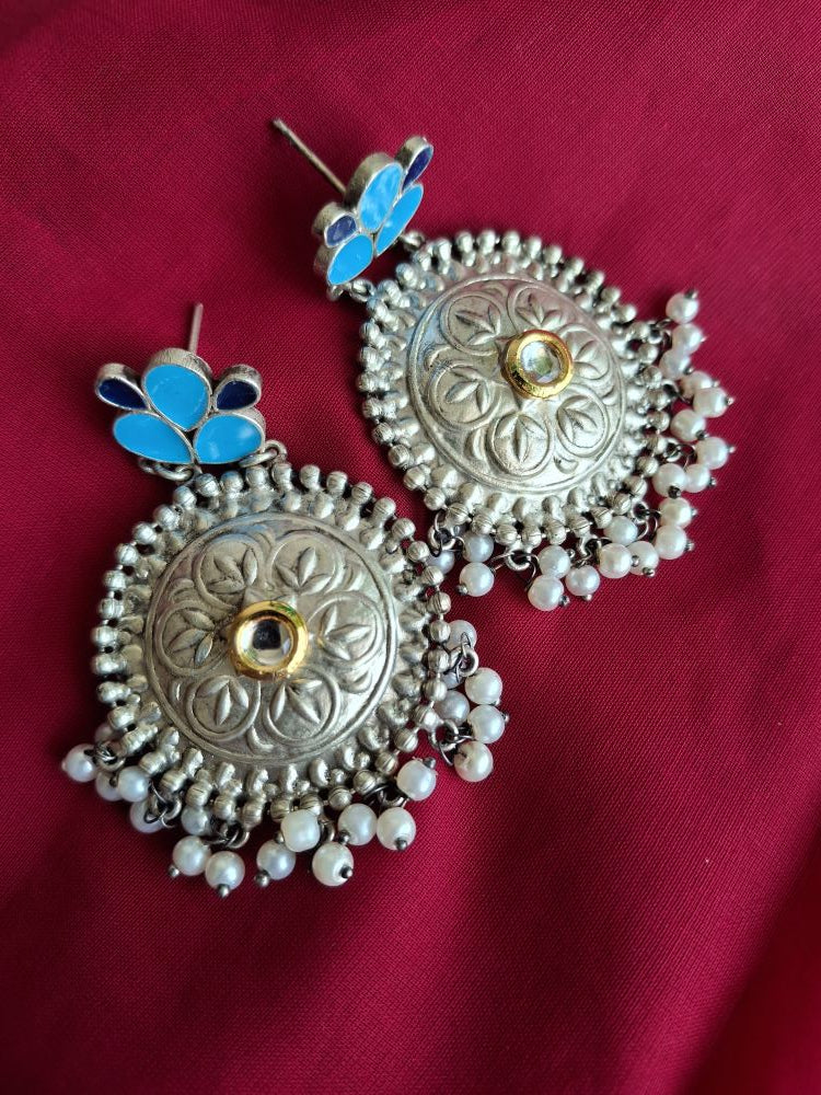 BLUE & NAVY KRISHA SILVER POLISHED CHANDBALIS