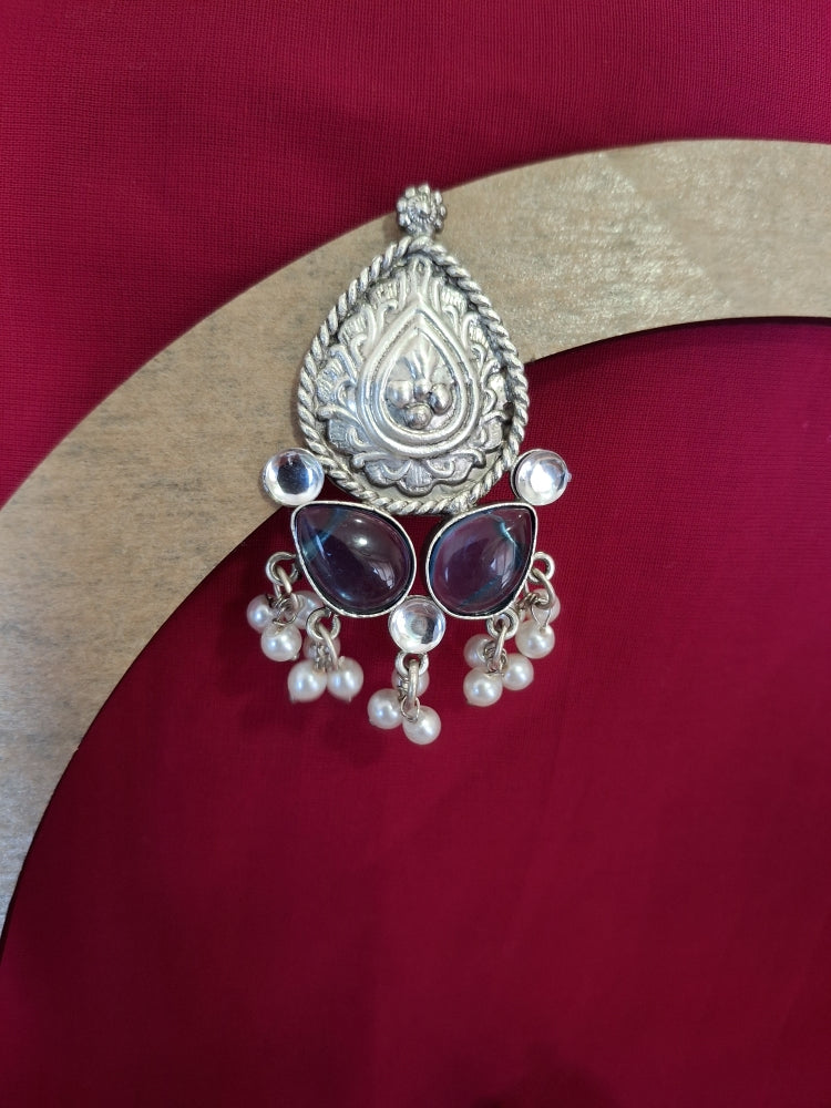 BLUE & WHITE MISHIKA SILVER POLISHED DANGLERS