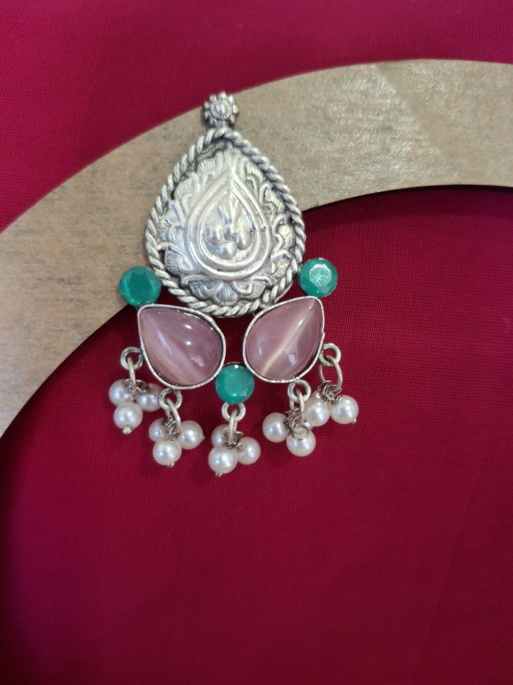 PINK & GREEN MISHIKA SILVER DANGLER