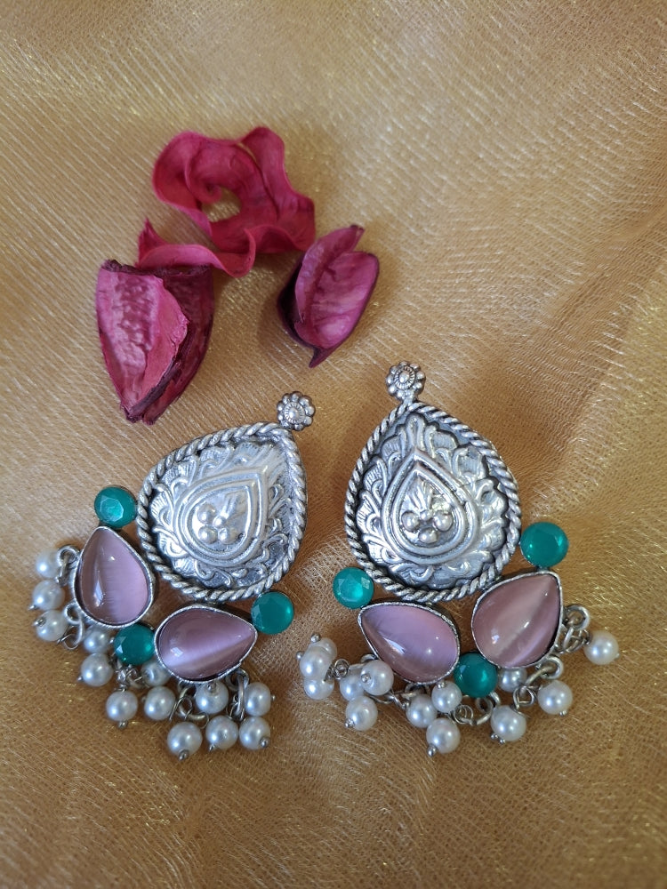 PINK & GREEN MISHIKA SILVER DANGLER