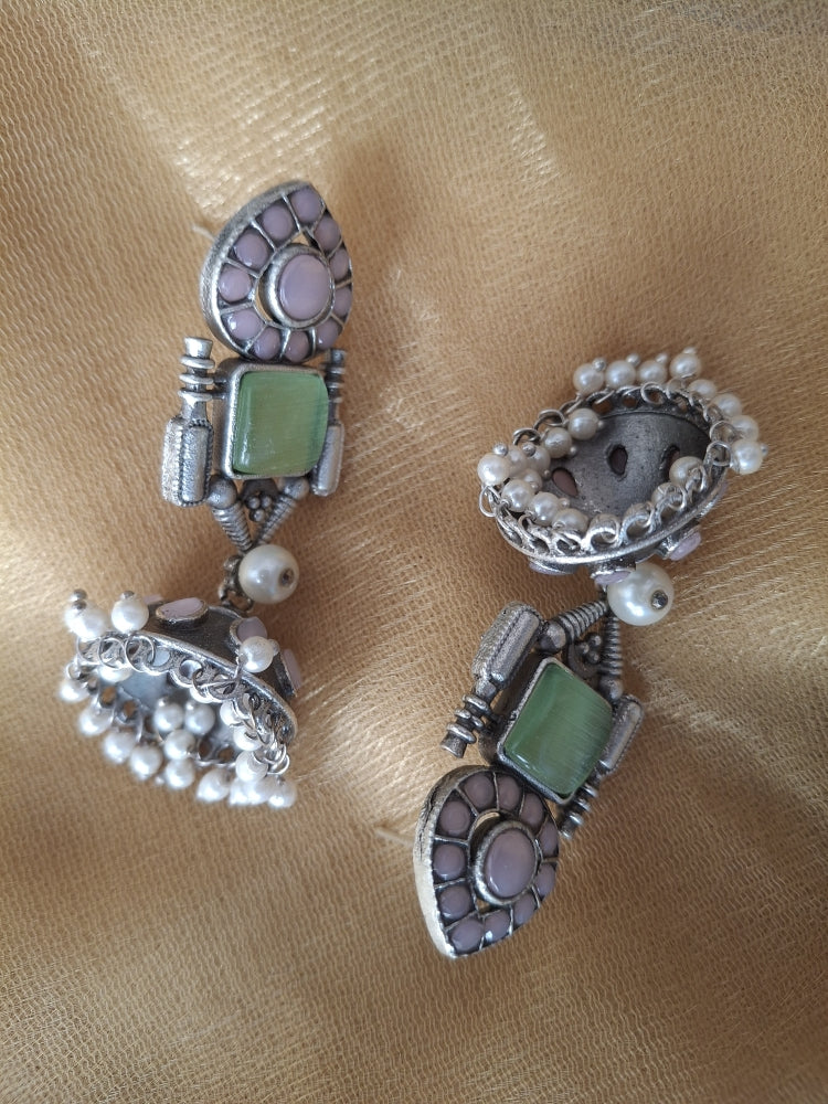 LIGHT GREEN JIYA SILVER JHUMKI