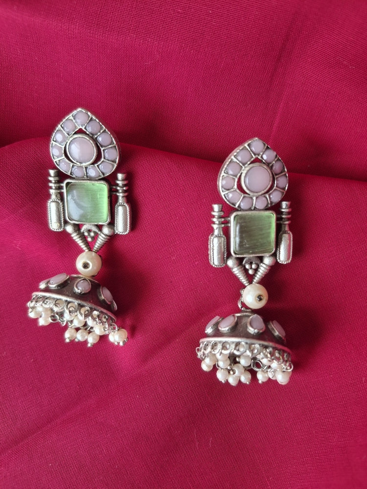 LIGHT GREEN JIYA SILVER JHUMKI
