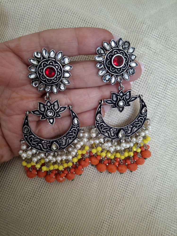 ORANGE AADHIRA OXIDISED CHANDBALIS