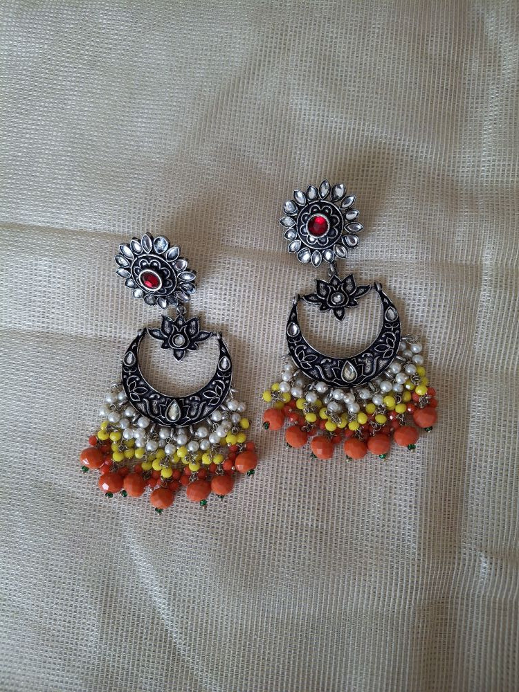 ORANGE AADHIRA OXIDISED CHANDBALIS