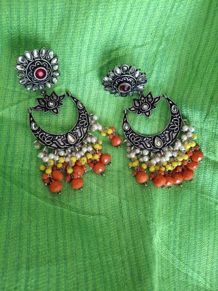 ORANGE AADHIRA OXIDISED CHANDBALIS