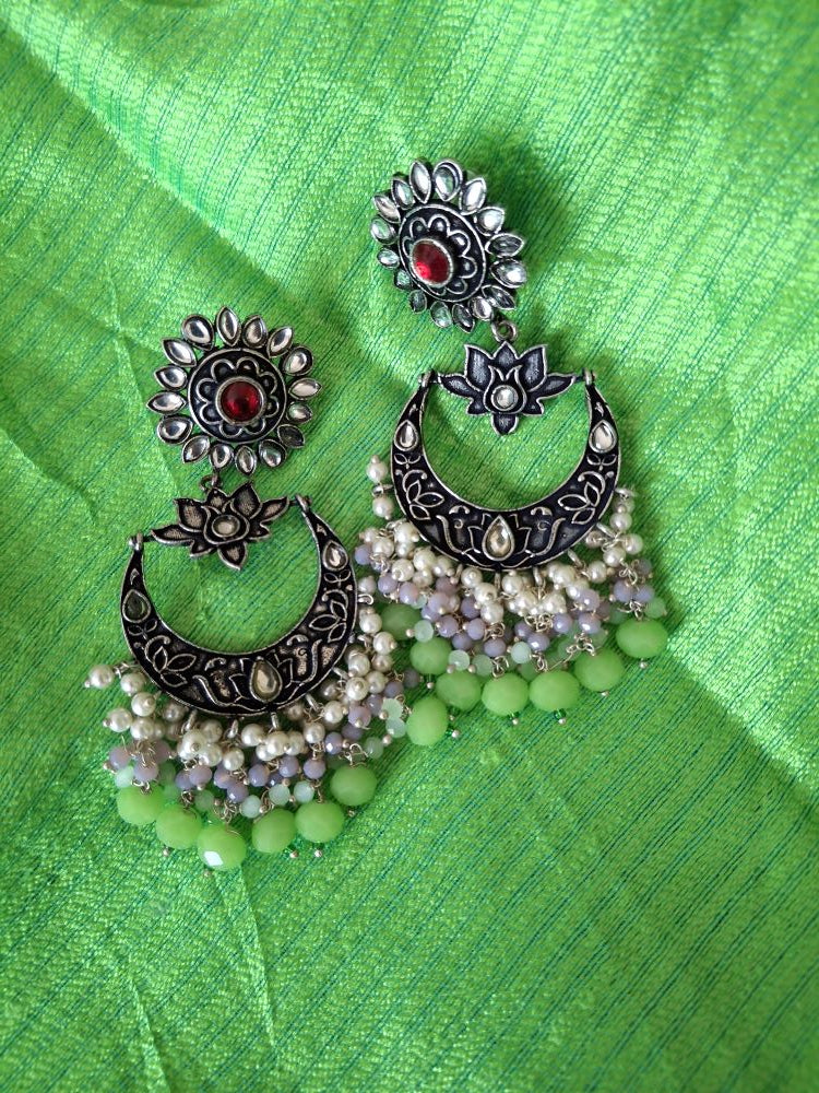 LIGHT GREEN AADHIRA OXIDISED CHANDBALIS