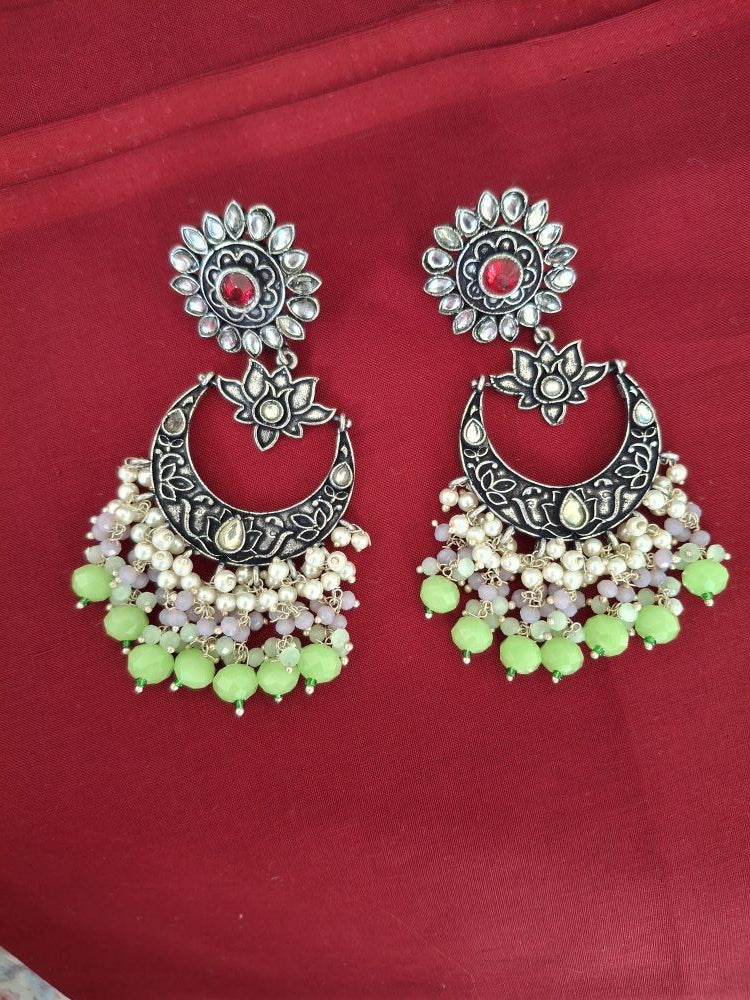 LIGHT GREEN AADHIRA OXIDISED CHANDBALIS
