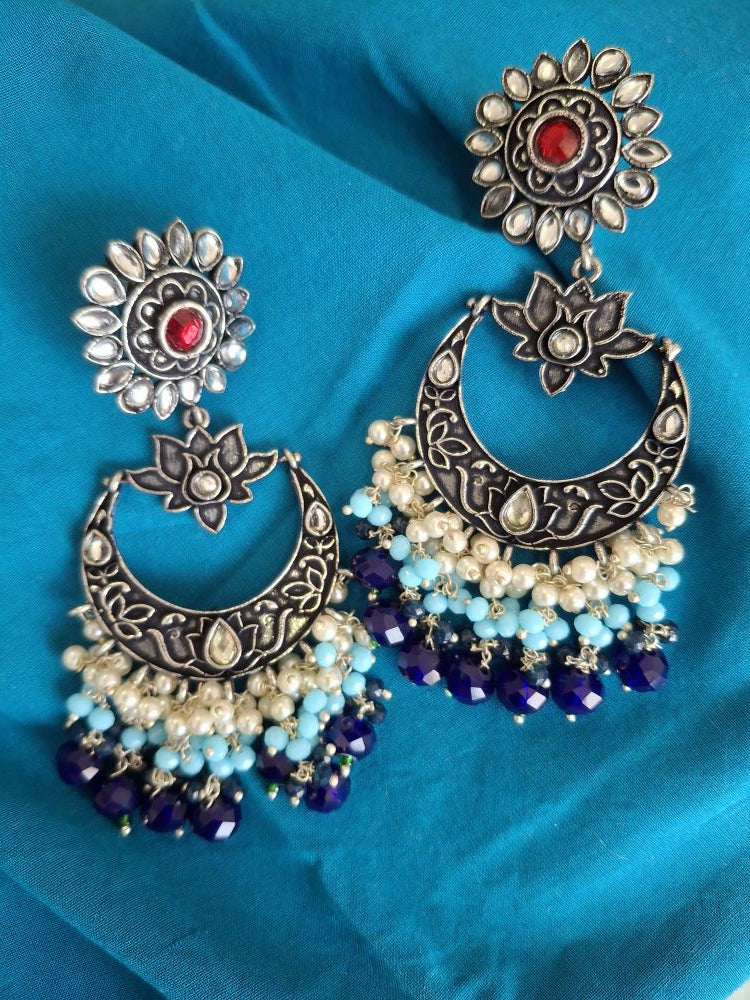 NAVY BLUE AADHIRA OXIDISED CHANDBALIS