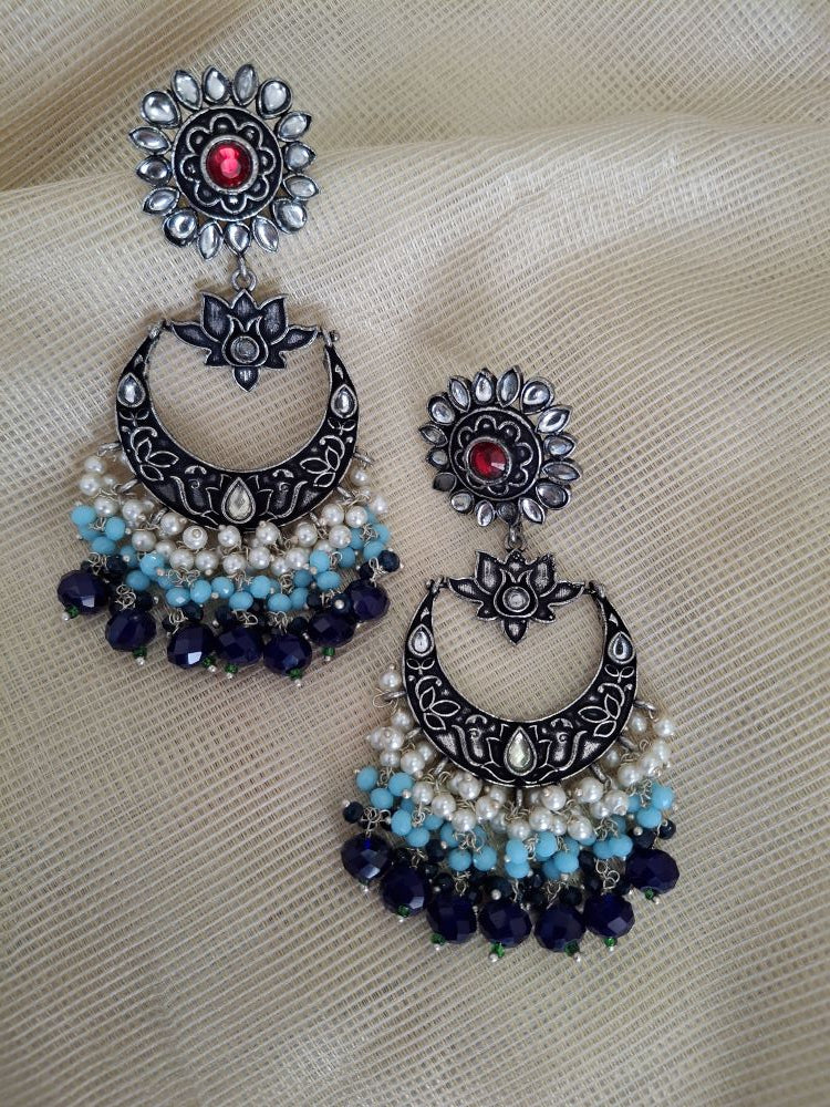 NAVY BLUE AADHIRA OXIDISED CHANDBALIS