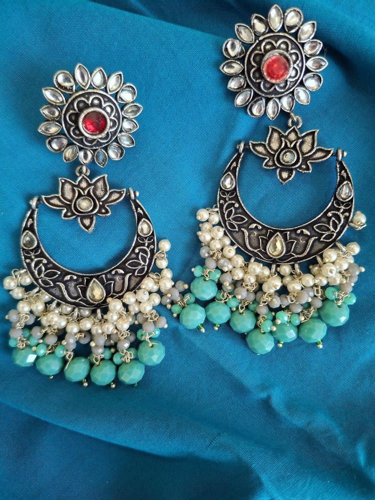 TURQUOISE AADHIRA OXIDISED CHANDBALIS