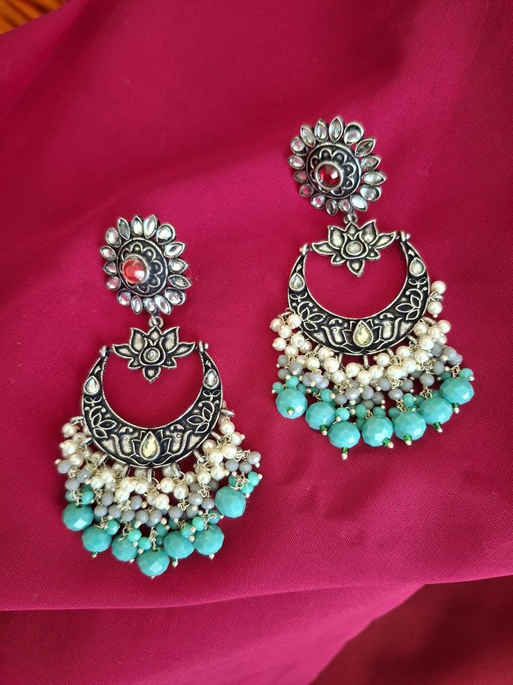 TURQUOISE AADHIRA OXIDISED CHANDBALIS