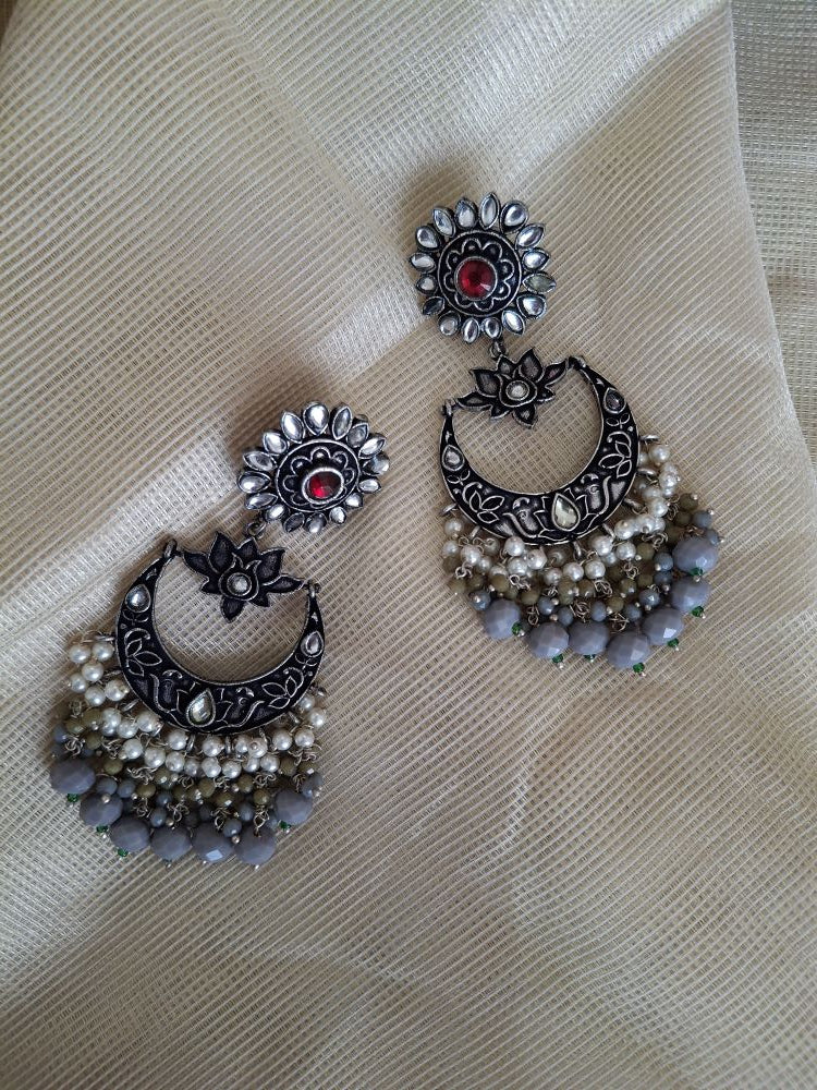 GRAY AADHIRA OXIDISED CHANDBALIS