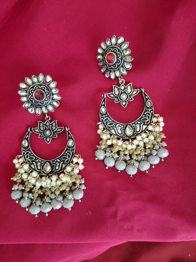 GRAY AADHIRA OXIDISED CHANDBALIS