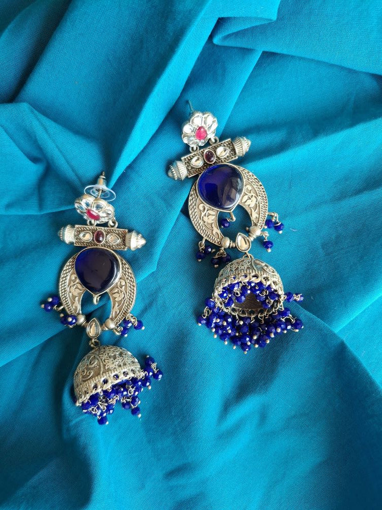 NAVY BLUE AADVIKA SILVER POLISHED JHUMKA
