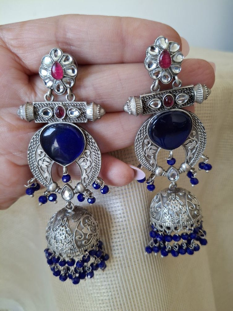 NAVY BLUE AADVIKA SILVER POLISHED JHUMKA