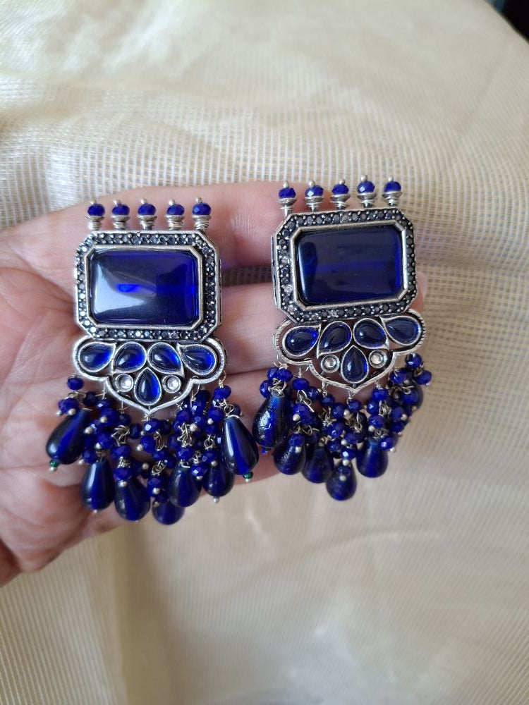 NAVY BLUE AAHANA OXIDISED DANGLERS