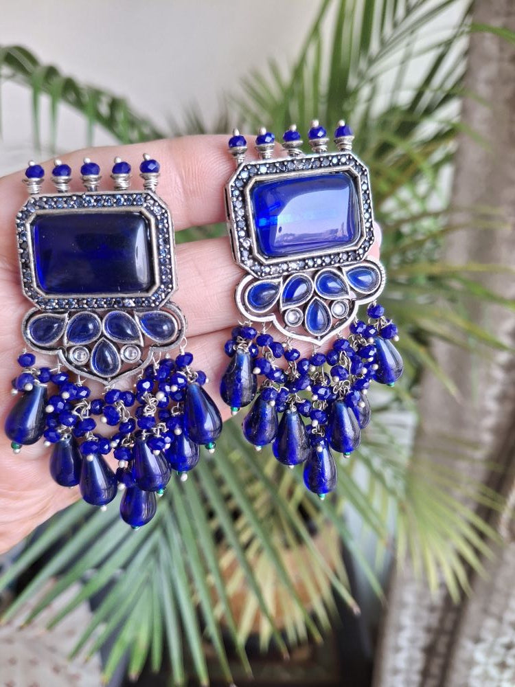 NAVY BLUE AAHANA OXIDISED DANGLERS