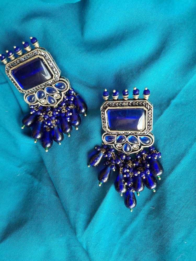 NAVY BLUE AAHANA OXIDISED DANGLERS