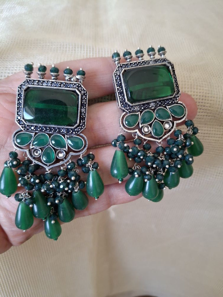 EMERALD AAHANA OXIDISED DANGLERS