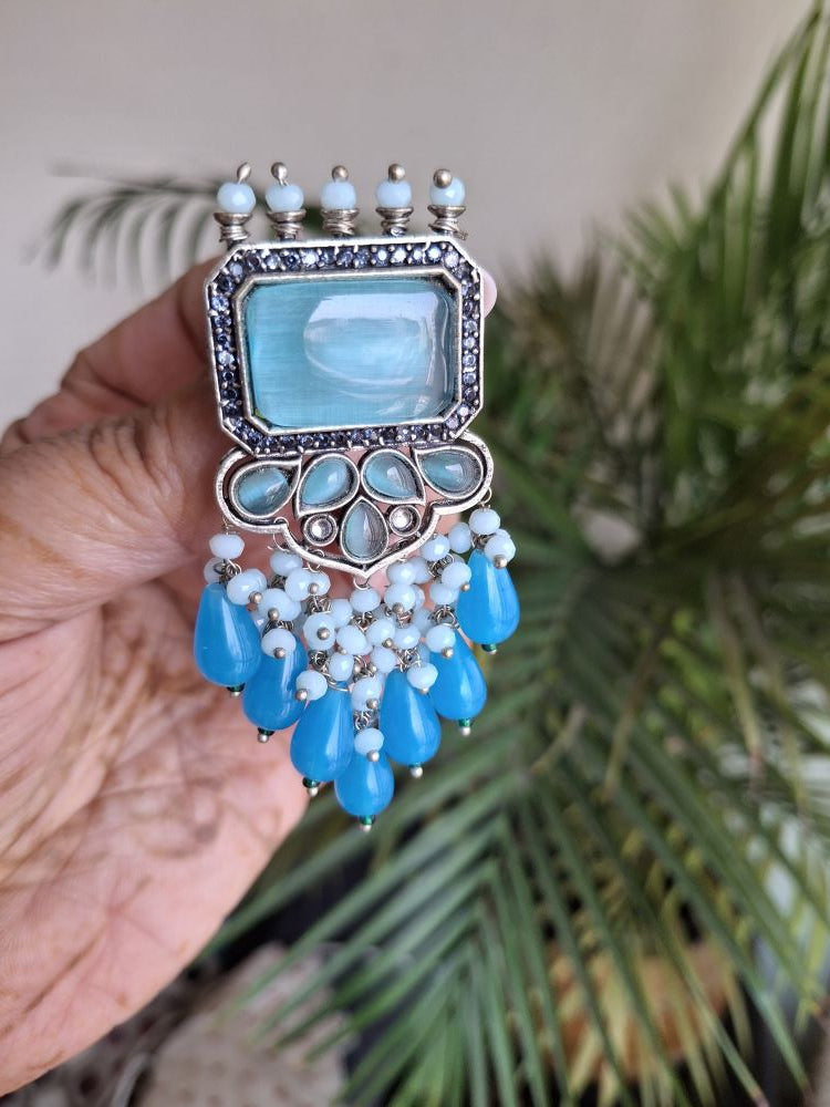 LIGHT BLUE AAHANA OXIDISED DANGLERS