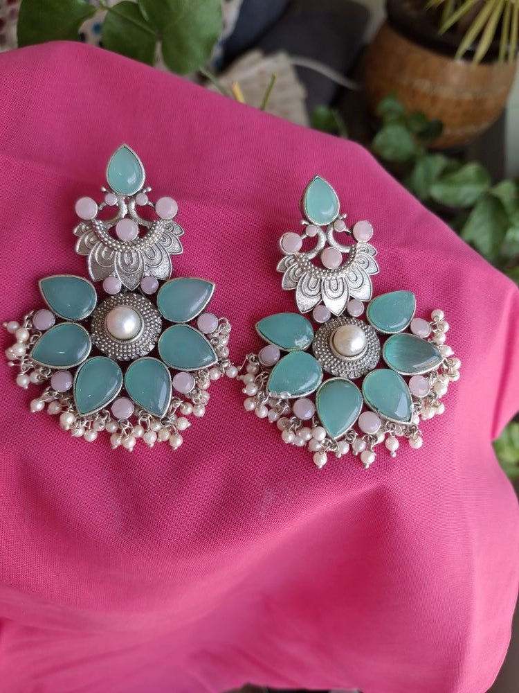TURQUOISE PINK AARNA SILVER POLISHED DANGLER