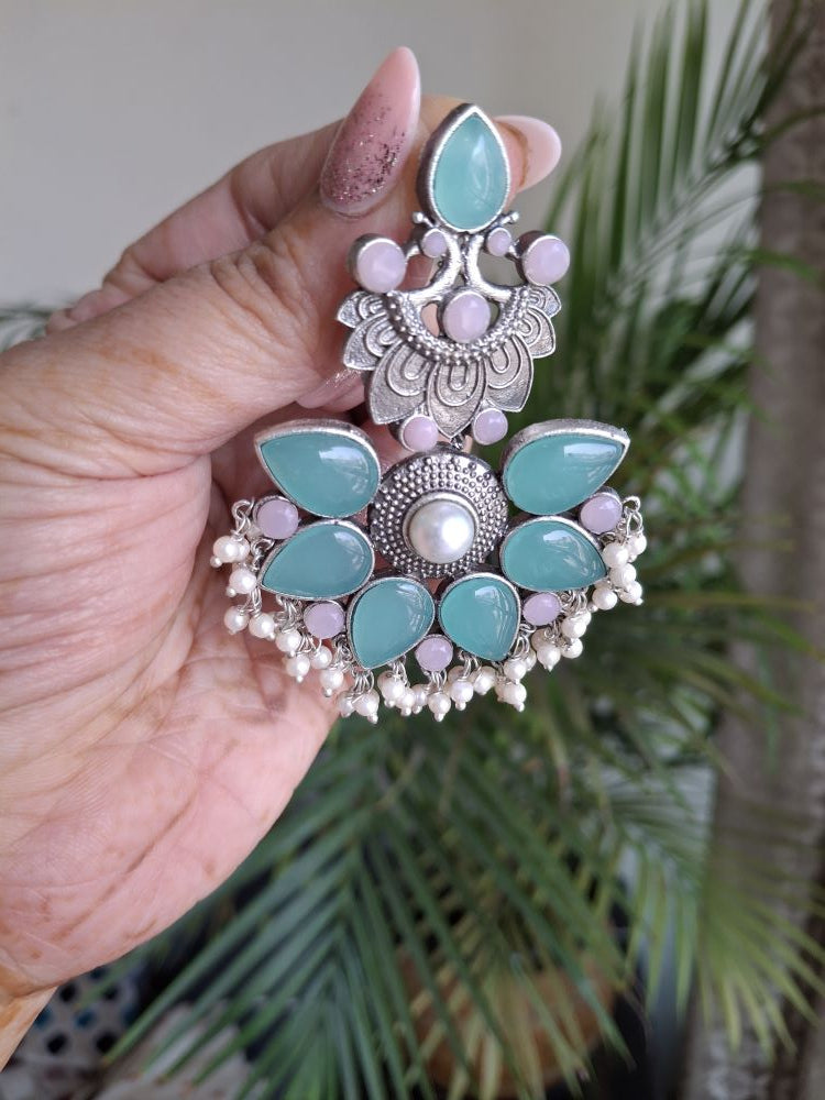 TURQUOISE PINK AARNA SILVER POLISHED DANGLER
