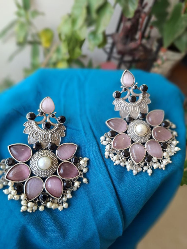 PINK AARNA SILVER POLISHED DANGLER