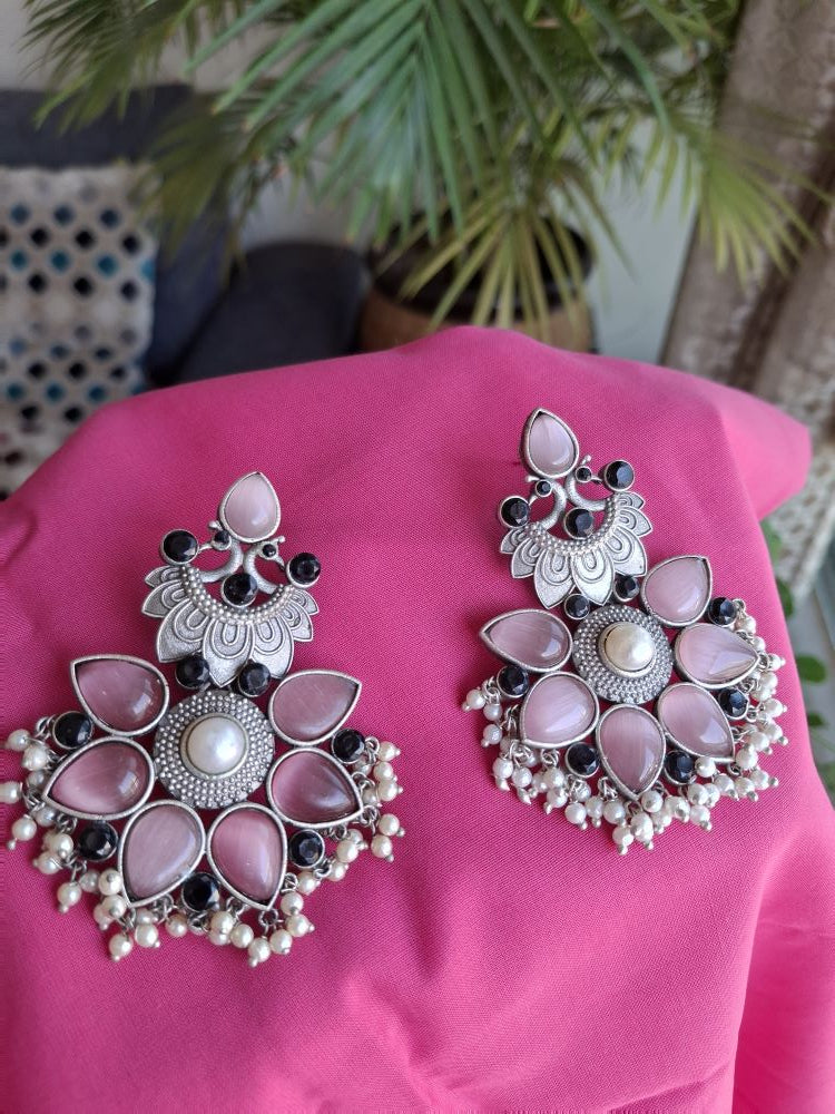 PINK AARNA SILVER POLISHED DANGLER