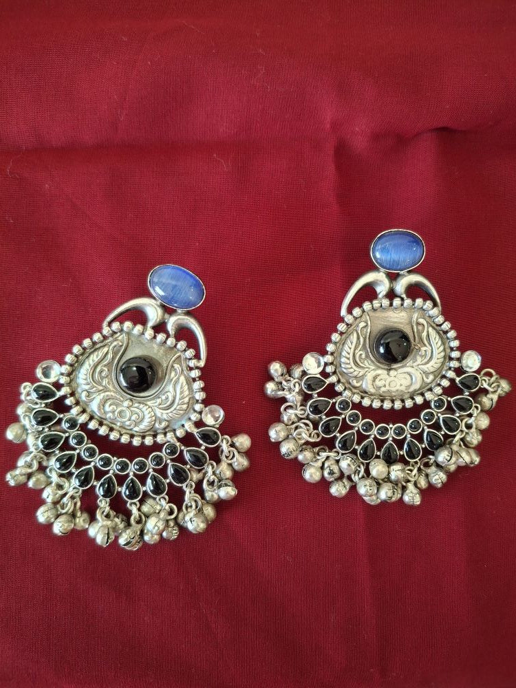 BLACK DARK BLUE AAROHI SILVER POLISHED CHANDBALIS