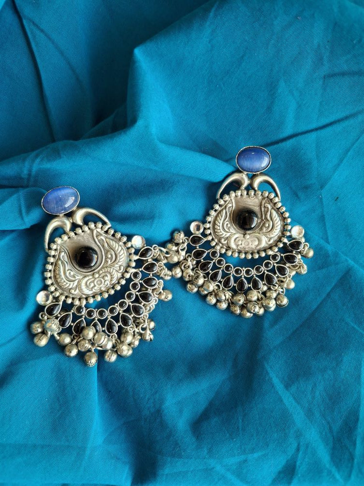 BLACK DARK BLUE AAROHI SILVER POLISHED CHANDBALIS