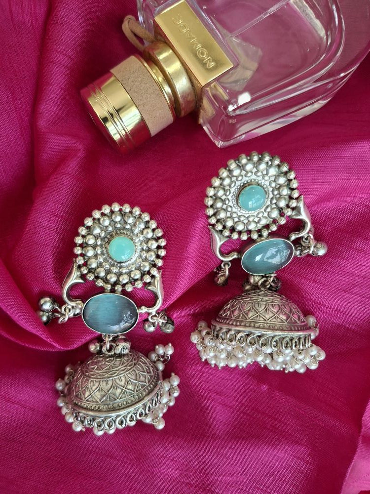 TURQUOISE AARVEE SILVER JHUMKI