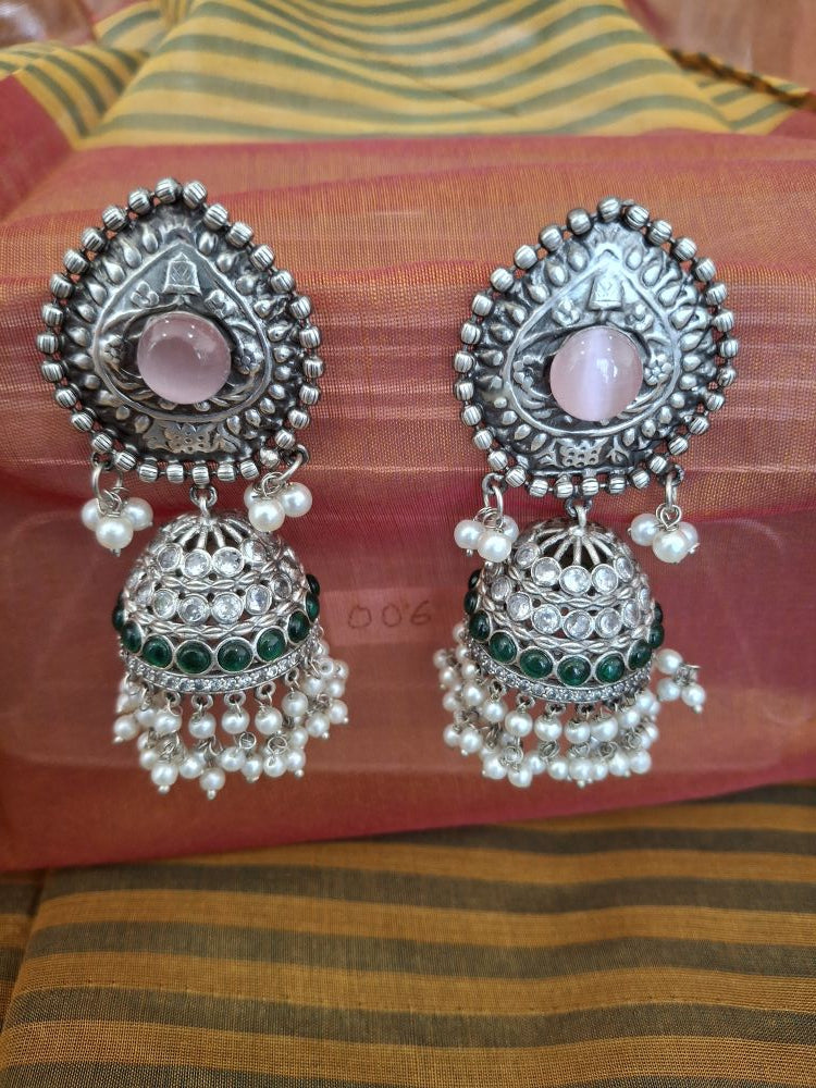 PINK AARVI SILVER POLISHED JHUMKI
