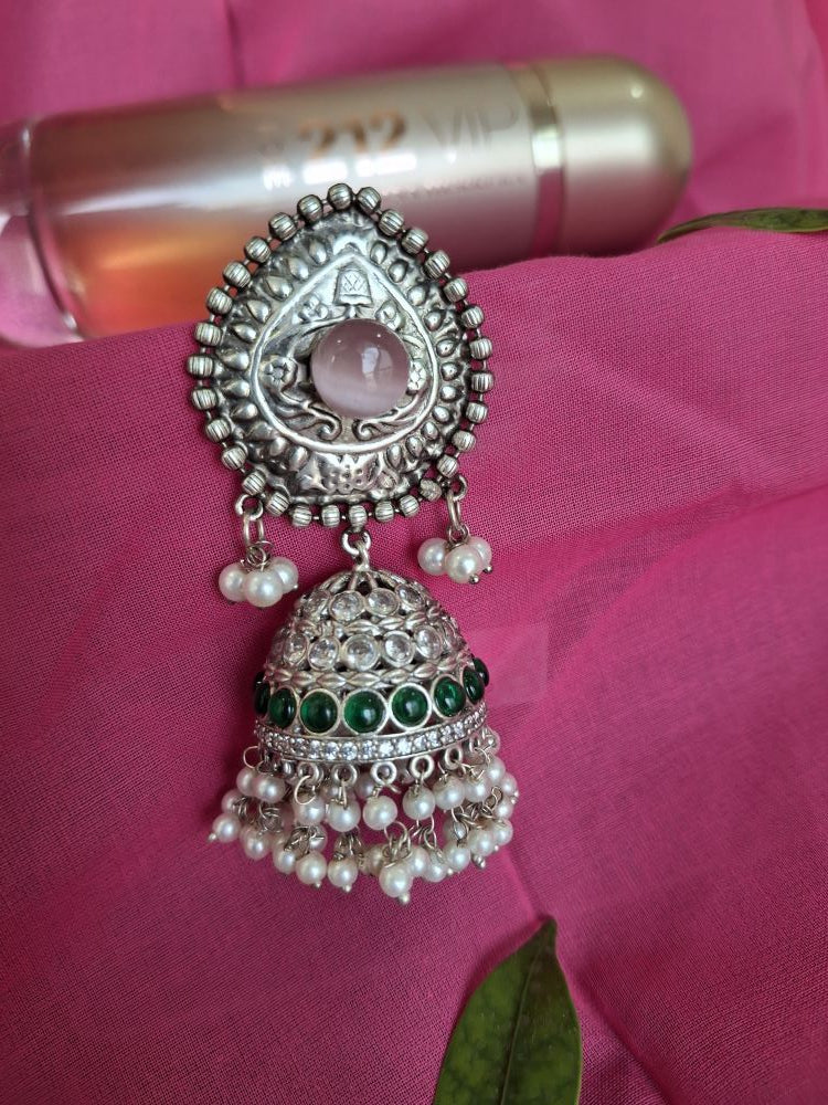PINK AARVI SILVER POLISHED JHUMKI